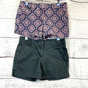 J. Crew Women's Size 2 Broken-In Chino Shorts Navy Blue & Paisley Pattern Lot